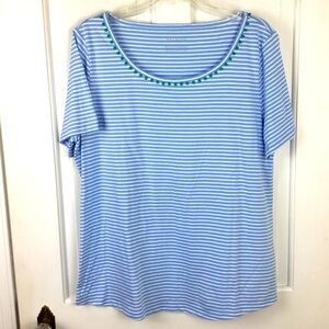 Talbots Striped Pima Cotton Top Short Sleeve Size L NWOT